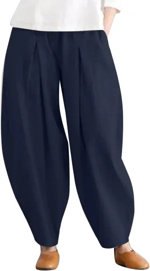 FZVYD Women's Linen Pants 2023 Summer Casual Elastic High Waist Trousers Lounge Baggy Solid Color Sweatpants with Pockets
