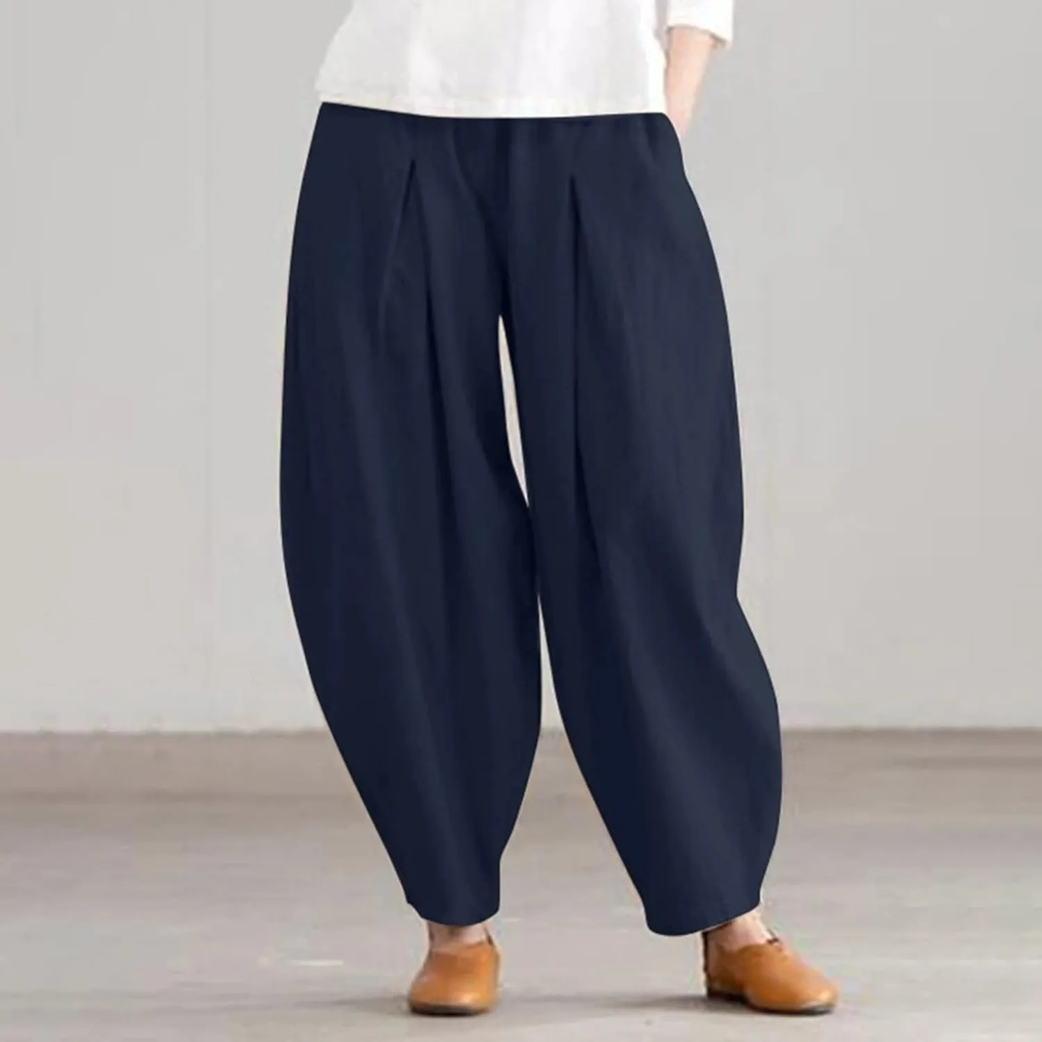 FZVYD Women's Linen Pants 2023 Summer Casual Elastic High Waist Trousers Lounge Baggy Solid Color Sweatpants with Pockets