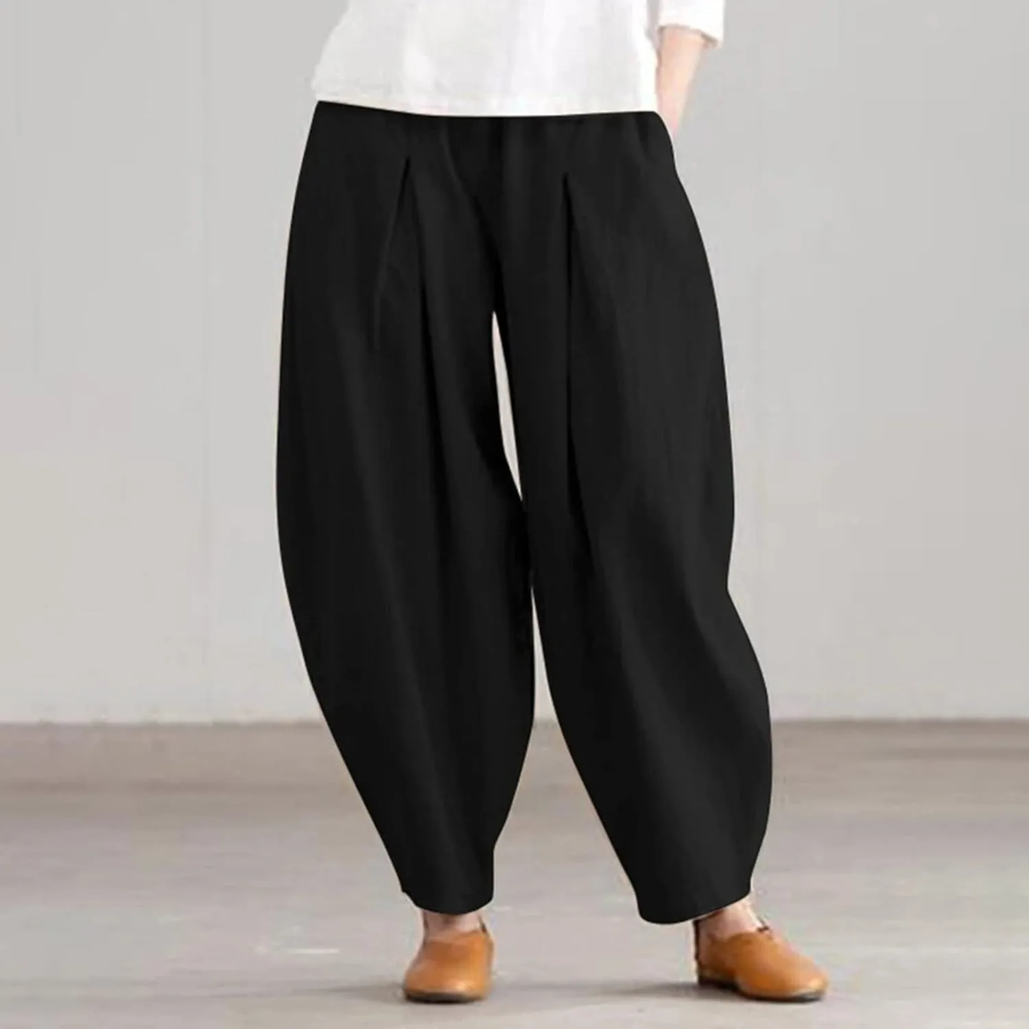 FZVYD Women's Linen Pants 2023 Summer Casual Elastic High Waist Trousers Lounge Baggy Solid Color Sweatpants with Pockets