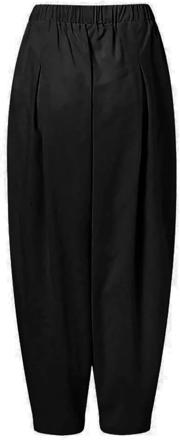 FZVYD Women's Linen Pants 2023 Summer Casual Elastic High Waist Trousers Lounge Baggy Solid Color Sweatpants with Pockets