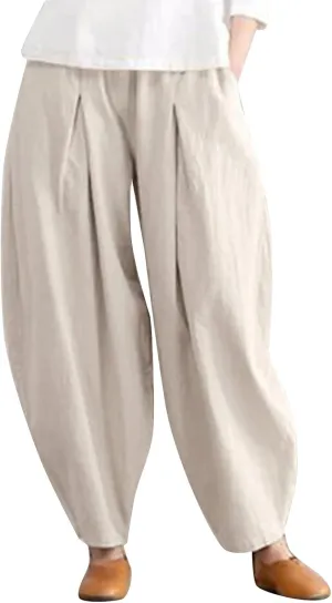 FZVYD Women's Linen Pants 2023 Summer Casual Elastic High Waist Trousers Lounge Baggy Solid Color Sweatpants with Pockets