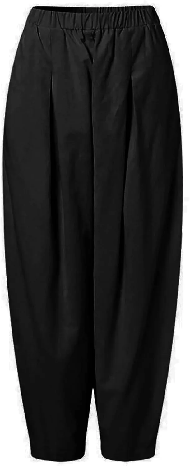 FZVYD Women's Linen Pants 2023 Summer Casual Elastic High Waist Trousers Lounge Baggy Solid Color Sweatpants with Pockets