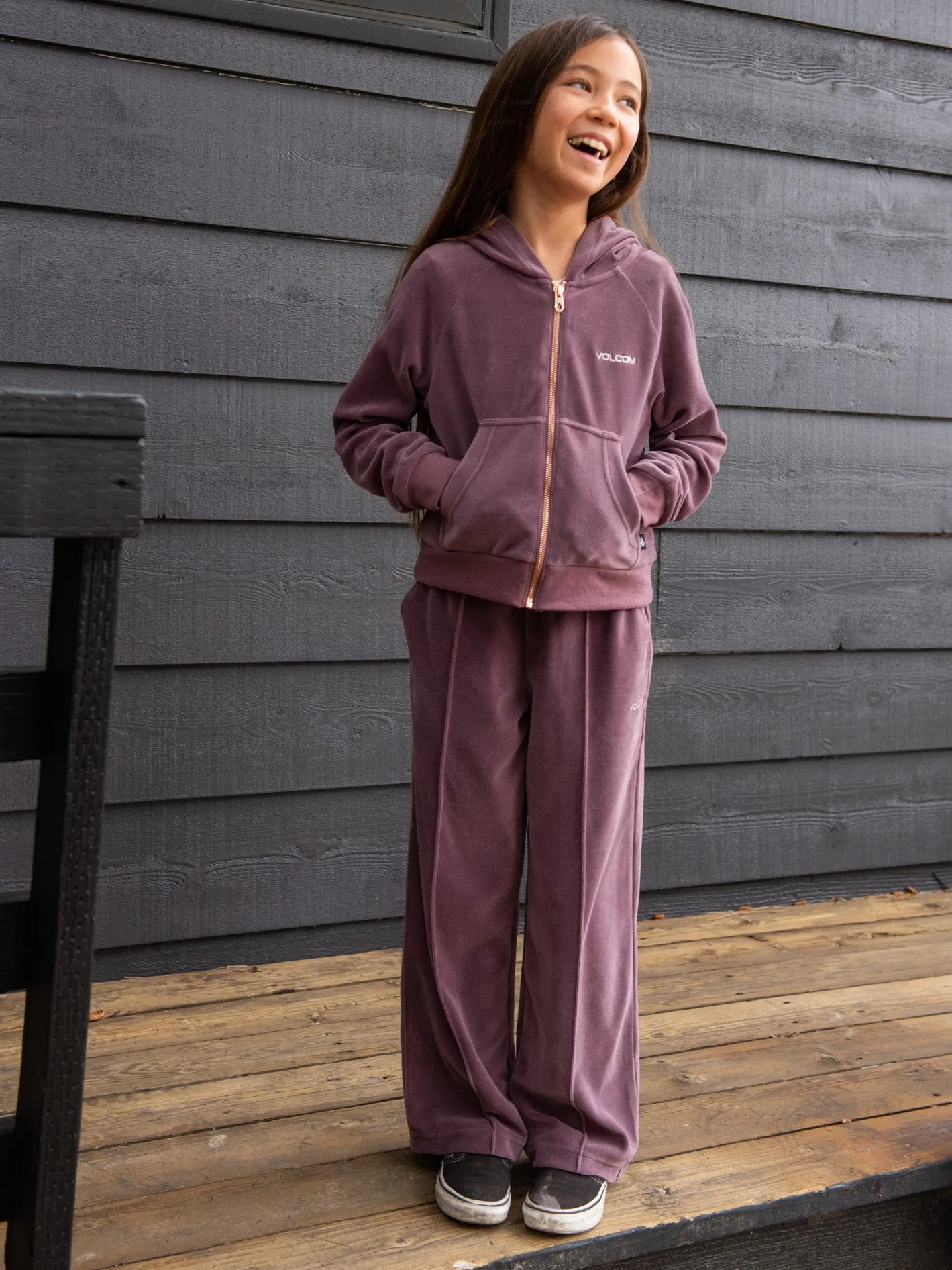 Girls Lived in Lounge Velour Zip Fleece Jacket - Acai