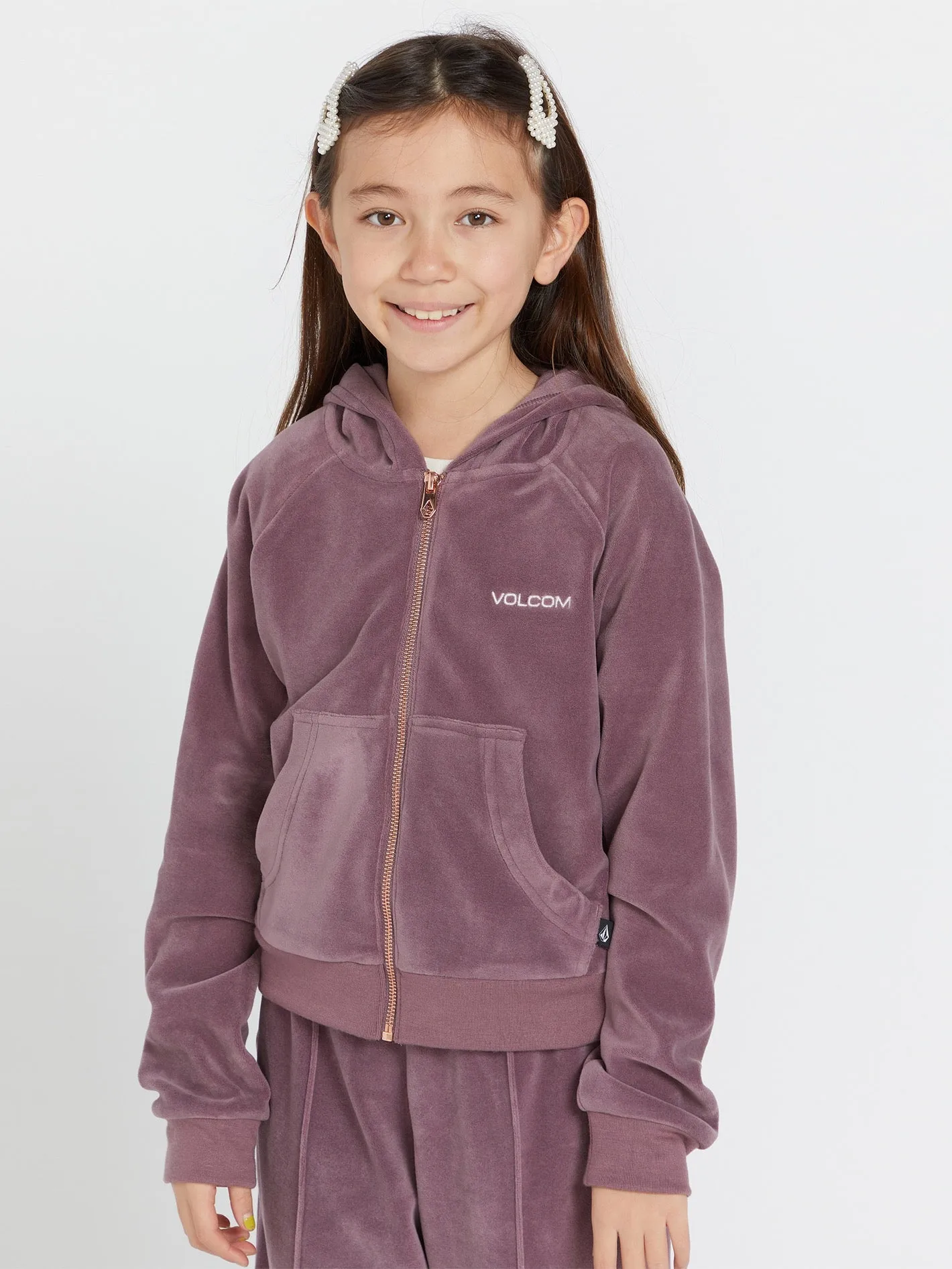 Girls Lived in Lounge Velour Zip Fleece Jacket - Acai