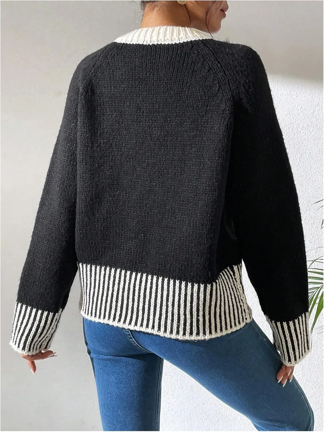 GORGLITTER Women's Color Block Cardigan Sweaters Open Front Long Sleeve Trendy Fall Cardigans