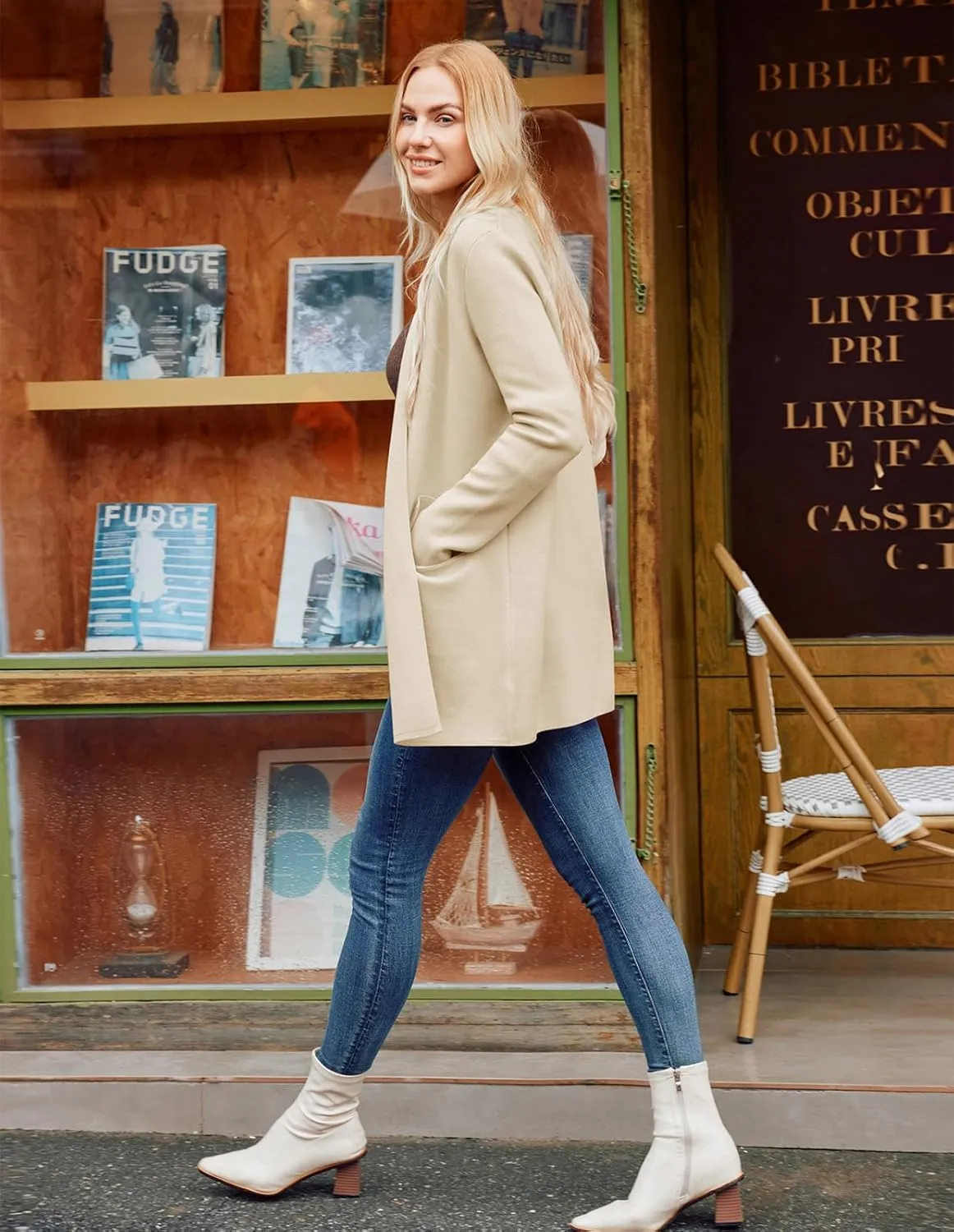 GRACE KARIN Women's 2025 Long Sleeve Knit Cardigan Coat Open Front Notch Collar Sweater Blazer Coatigan Jackets