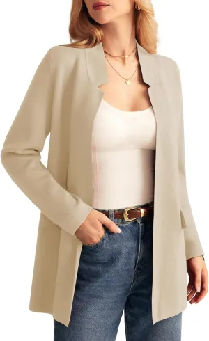 GRACE KARIN Women's 2025 Long Sleeve Knit Cardigan Coat Open Front Notch Collar Sweater Blazer Coatigan Jackets