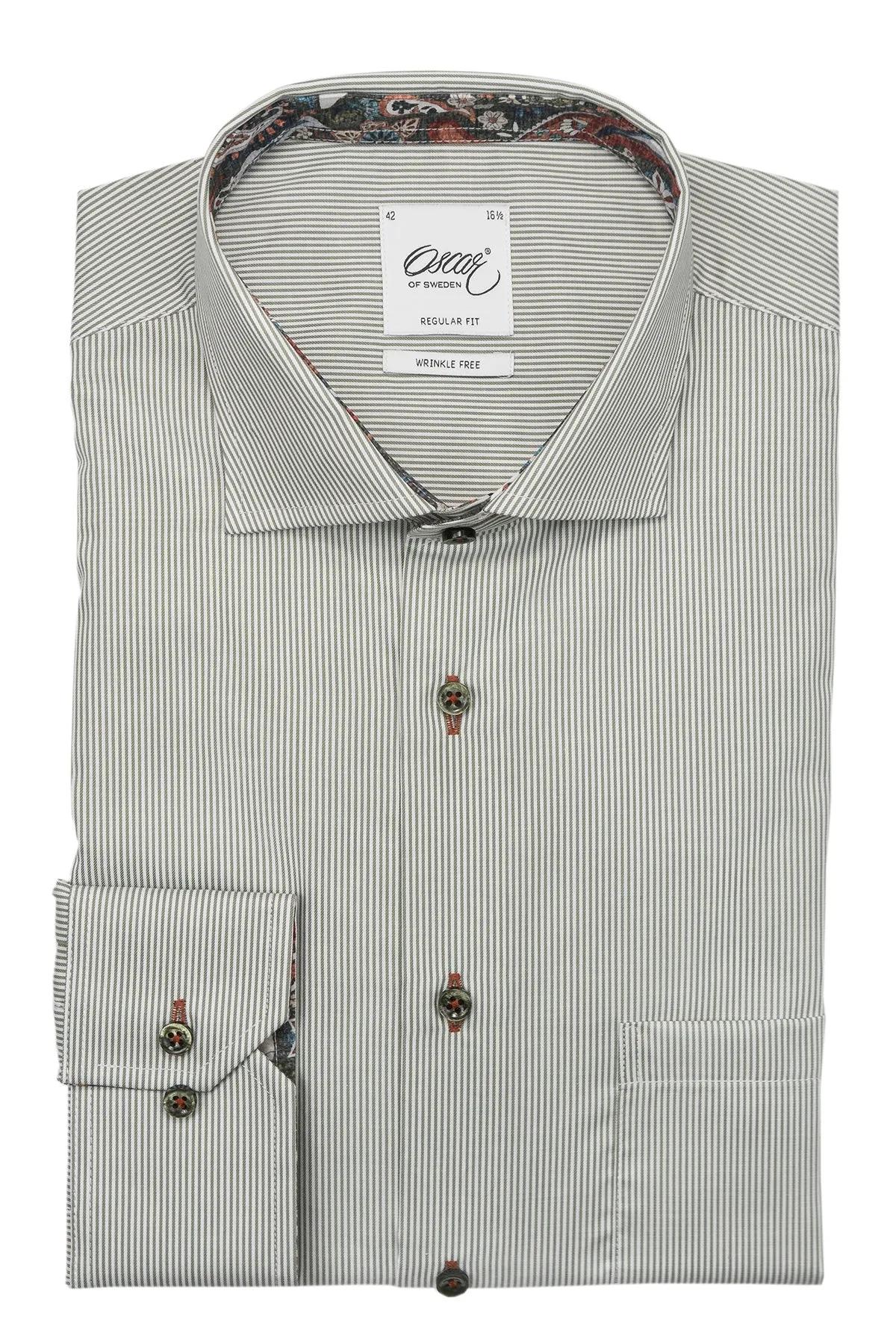 Green striped regular fit shirt with contrast details