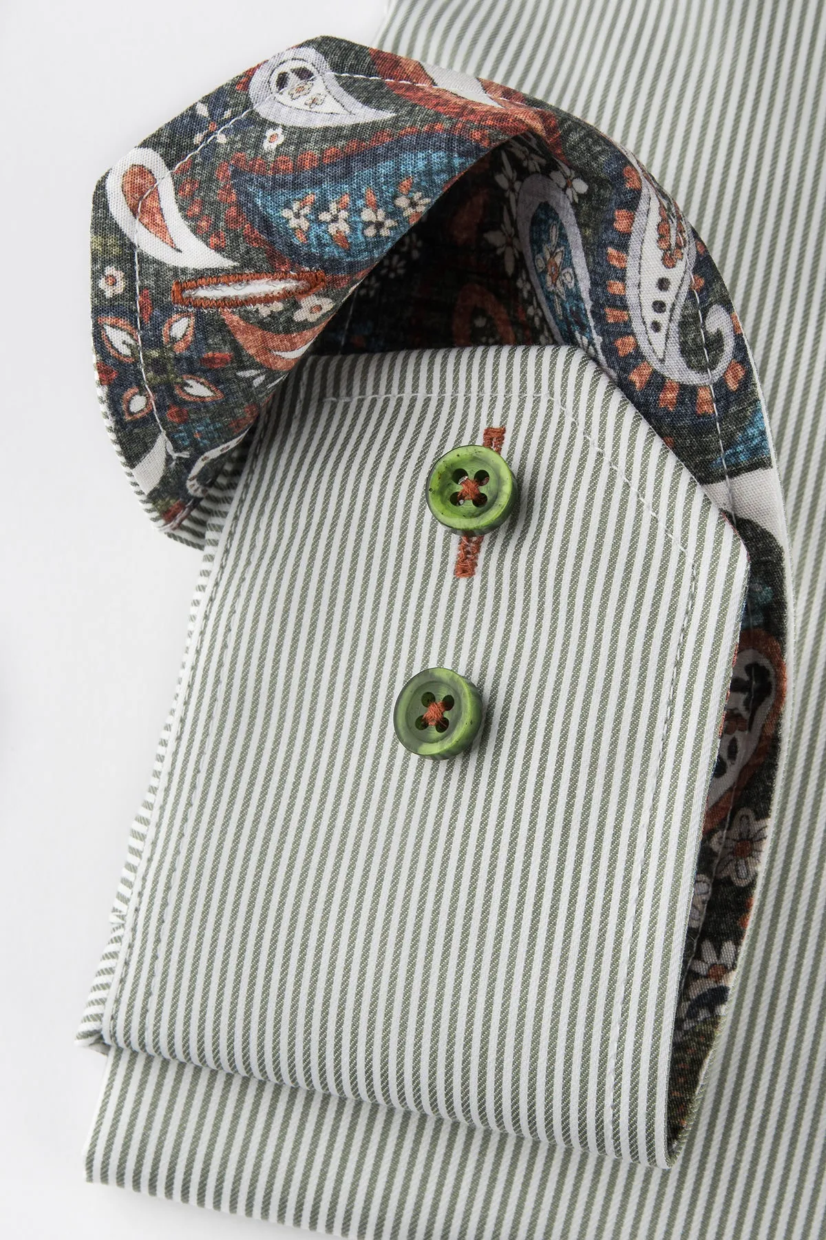 Green striped regular fit shirt with contrast details