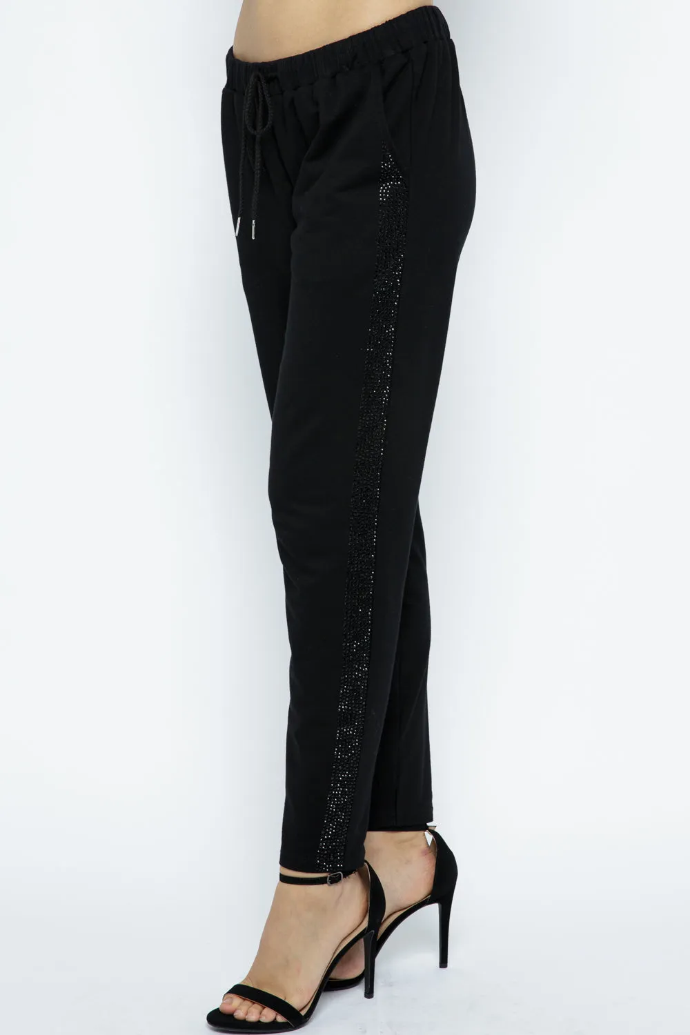 Jogger with Rhinestone Side Detail