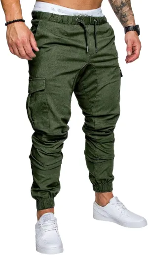Joggers Pants for Men Elastic Waist Drawstring Cargo Pants Slim Fit Track Sweatpants Outdoor Trousers with Pockets