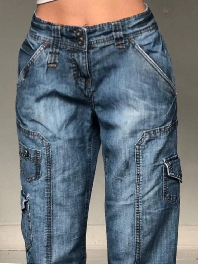 KMBANGI Women High Waist Baggy Jeans Wide Leg Straight Demin Cargo Pants Casual Loose Trousers Y2k Fashion Streetwear