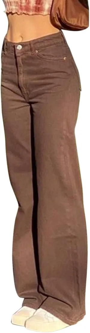 KMBANGI Women High Waist Baggy Jeans Wide Leg Straight Demin Cargo Pants Casual Loose Trousers Y2k Fashion Streetwear