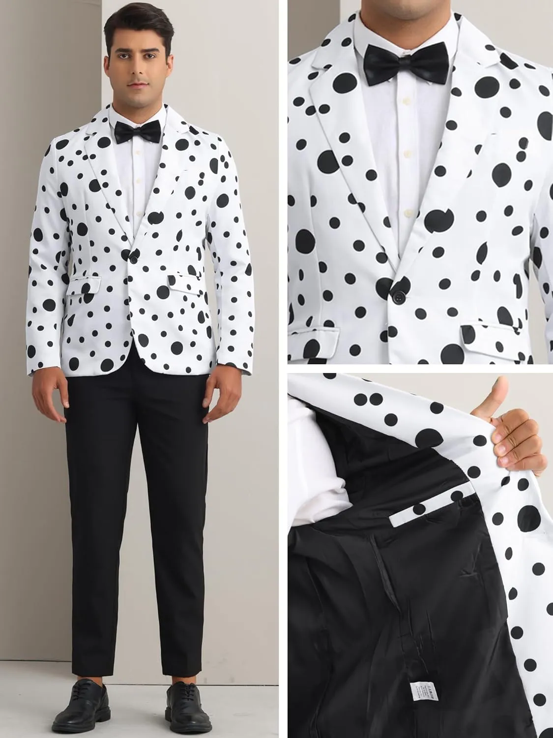 Lars Amadeus Polka Dots Blazers for Men's One Button Notched Lapel Prom Suit Jackets