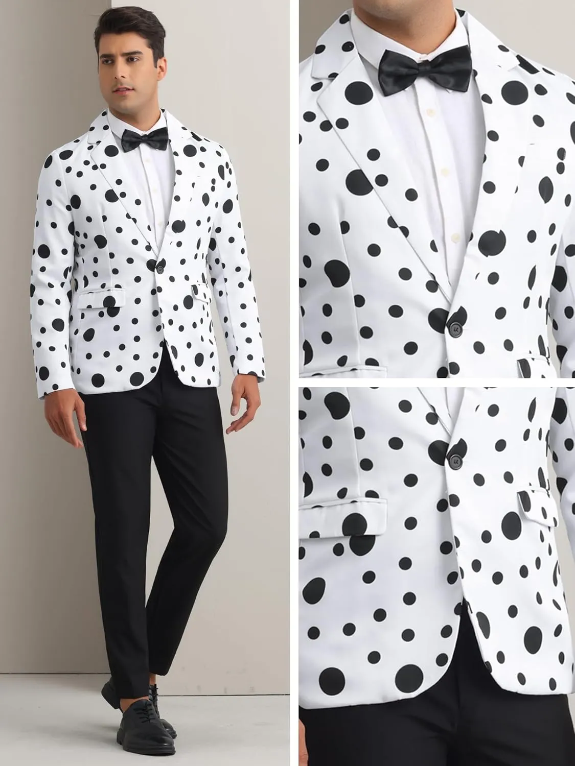 Lars Amadeus Polka Dots Blazers for Men's One Button Notched Lapel Prom Suit Jackets