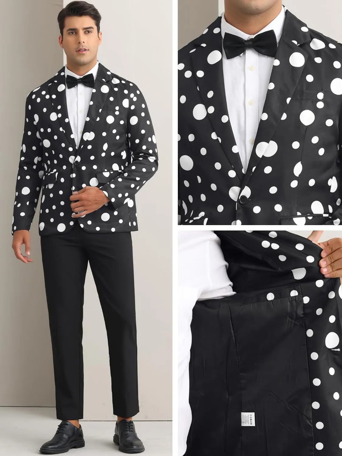 Lars Amadeus Polka Dots Blazers for Men's One Button Notched Lapel Prom Suit Jackets