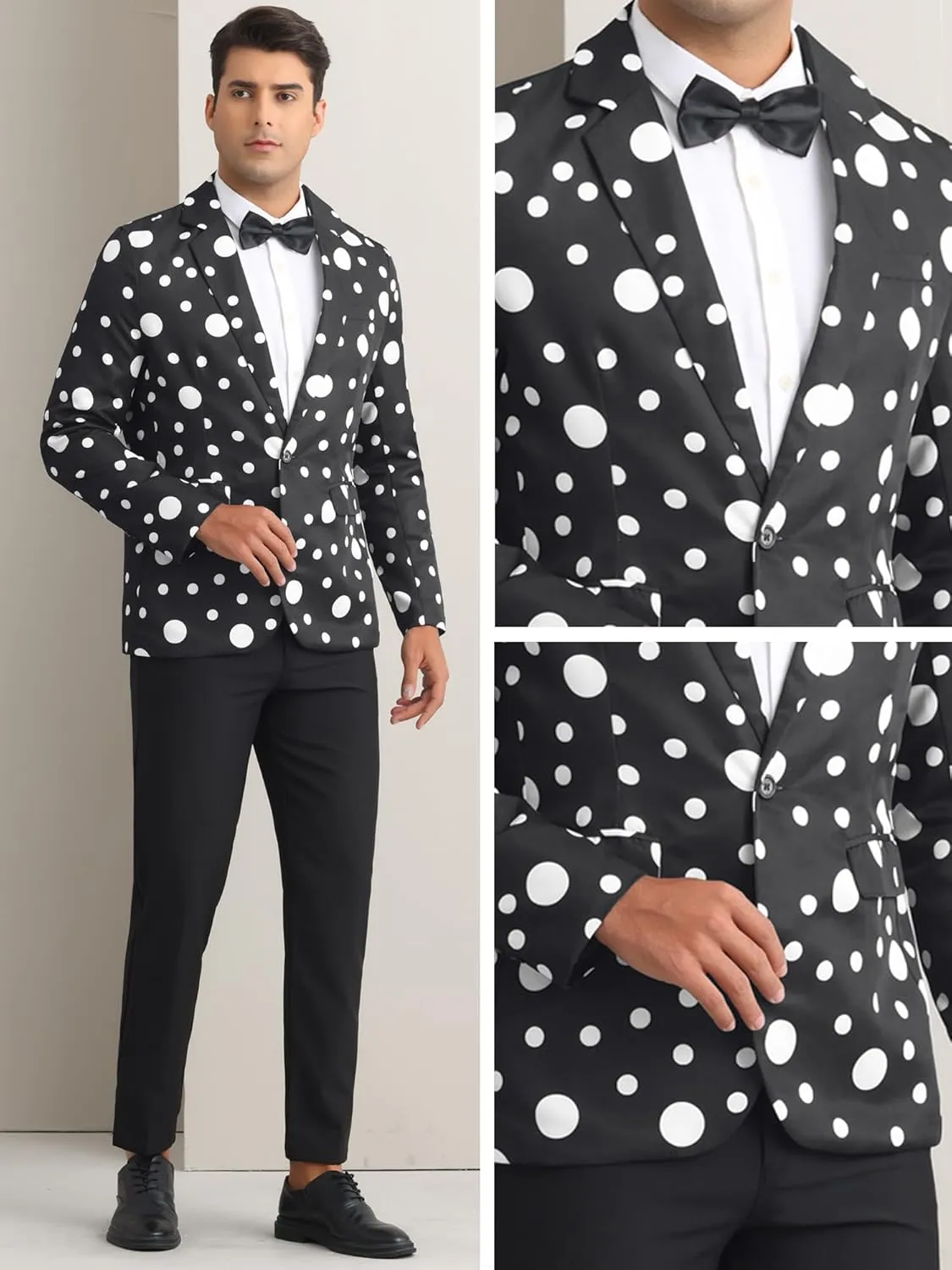 Lars Amadeus Polka Dots Blazers for Men's One Button Notched Lapel Prom Suit Jackets