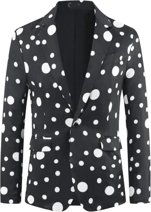 Lars Amadeus Polka Dots Blazers for Men's One Button Notched Lapel Prom Suit Jackets