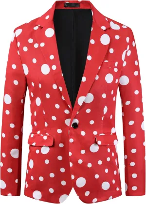 Lars Amadeus Polka Dots Blazers for Men's One Button Notched Lapel Prom Suit Jackets