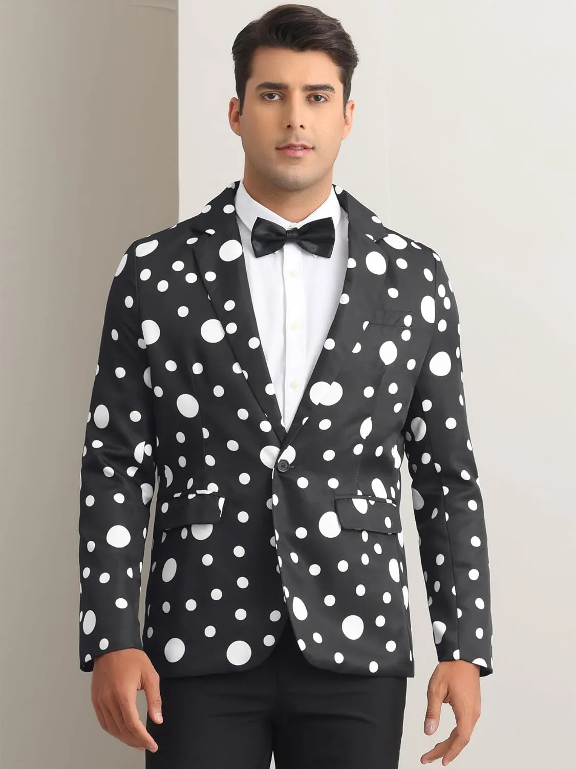 Lars Amadeus Polka Dots Blazers for Men's One Button Notched Lapel Prom Suit Jackets
