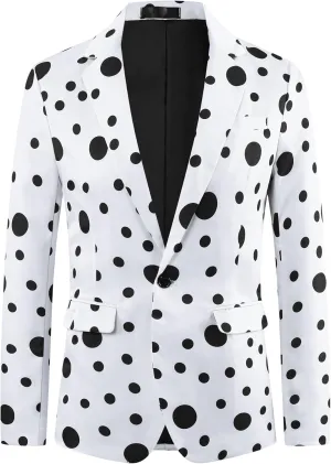 Lars Amadeus Polka Dots Blazers for Men's One Button Notched Lapel Prom Suit Jackets
