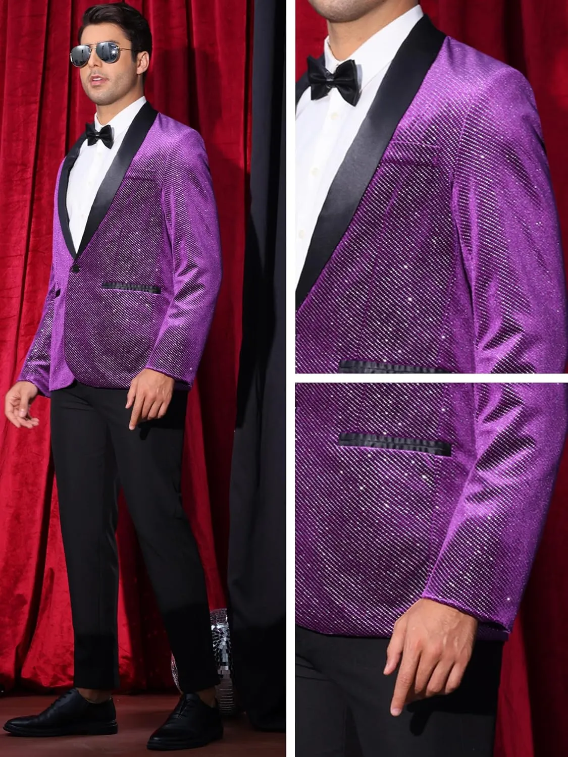 Lars Amadeus Sparkly Blazers for Men's Wedding Shawl Lapel Party Metallic Glitter Suit Jackets