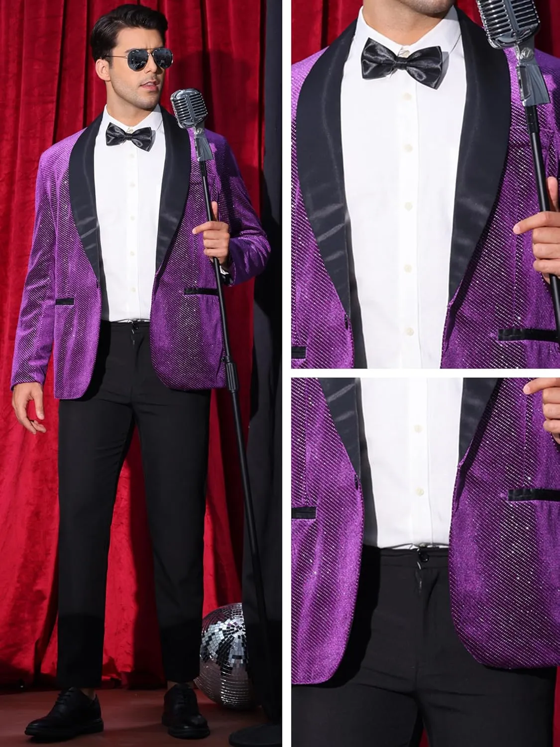 Lars Amadeus Sparkly Blazers for Men's Wedding Shawl Lapel Party Metallic Glitter Suit Jackets