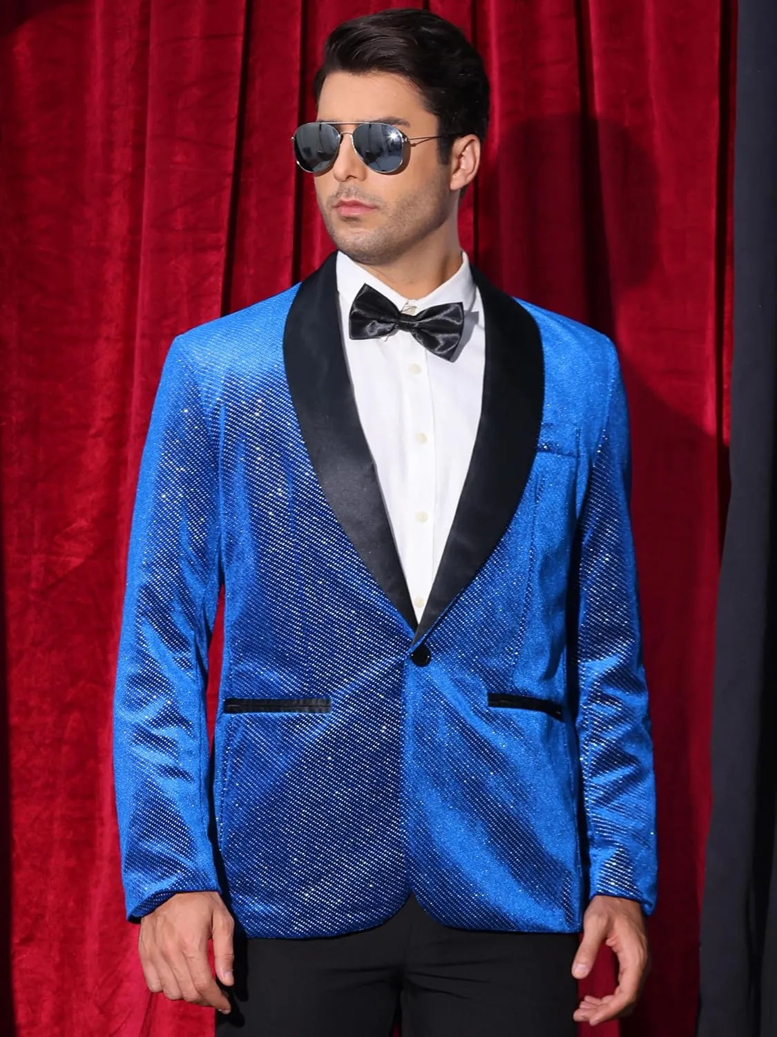 Lars Amadeus Sparkly Blazers for Men's Wedding Shawl Lapel Party Metallic Glitter Suit Jackets