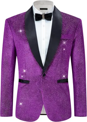 Lars Amadeus Sparkly Blazers for Men's Wedding Shawl Lapel Party Metallic Glitter Suit Jackets