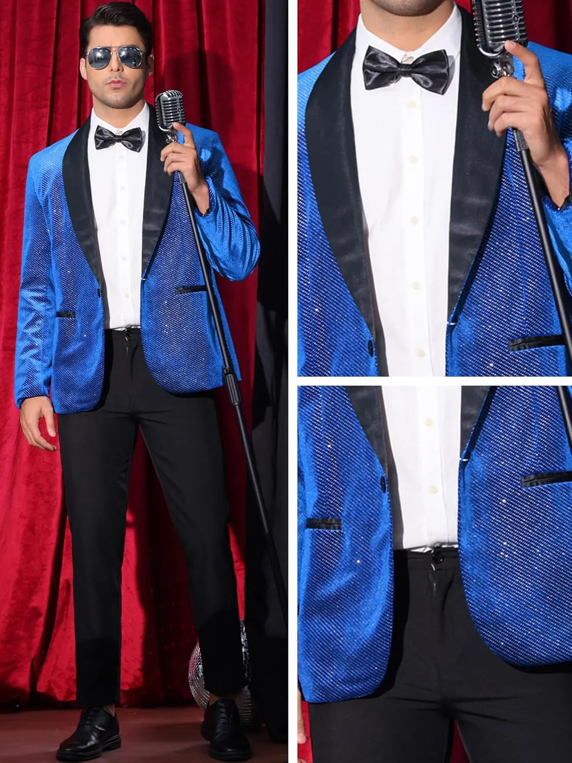 Lars Amadeus Sparkly Blazers for Men's Wedding Shawl Lapel Party Metallic Glitter Suit Jackets