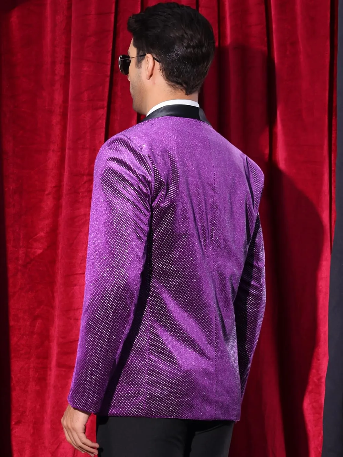 Lars Amadeus Sparkly Blazers for Men's Wedding Shawl Lapel Party Metallic Glitter Suit Jackets