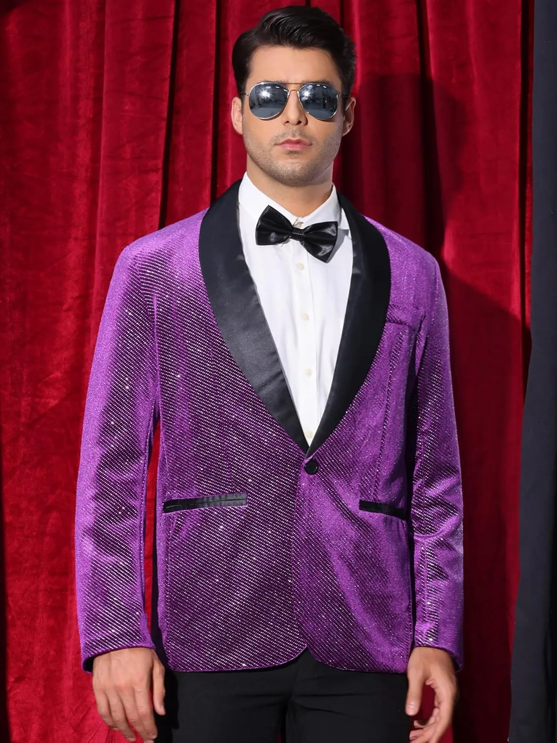 Lars Amadeus Sparkly Blazers for Men's Wedding Shawl Lapel Party Metallic Glitter Suit Jackets
