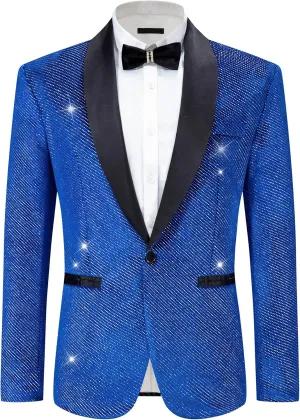 Lars Amadeus Sparkly Blazers for Men's Wedding Shawl Lapel Party Metallic Glitter Suit Jackets
