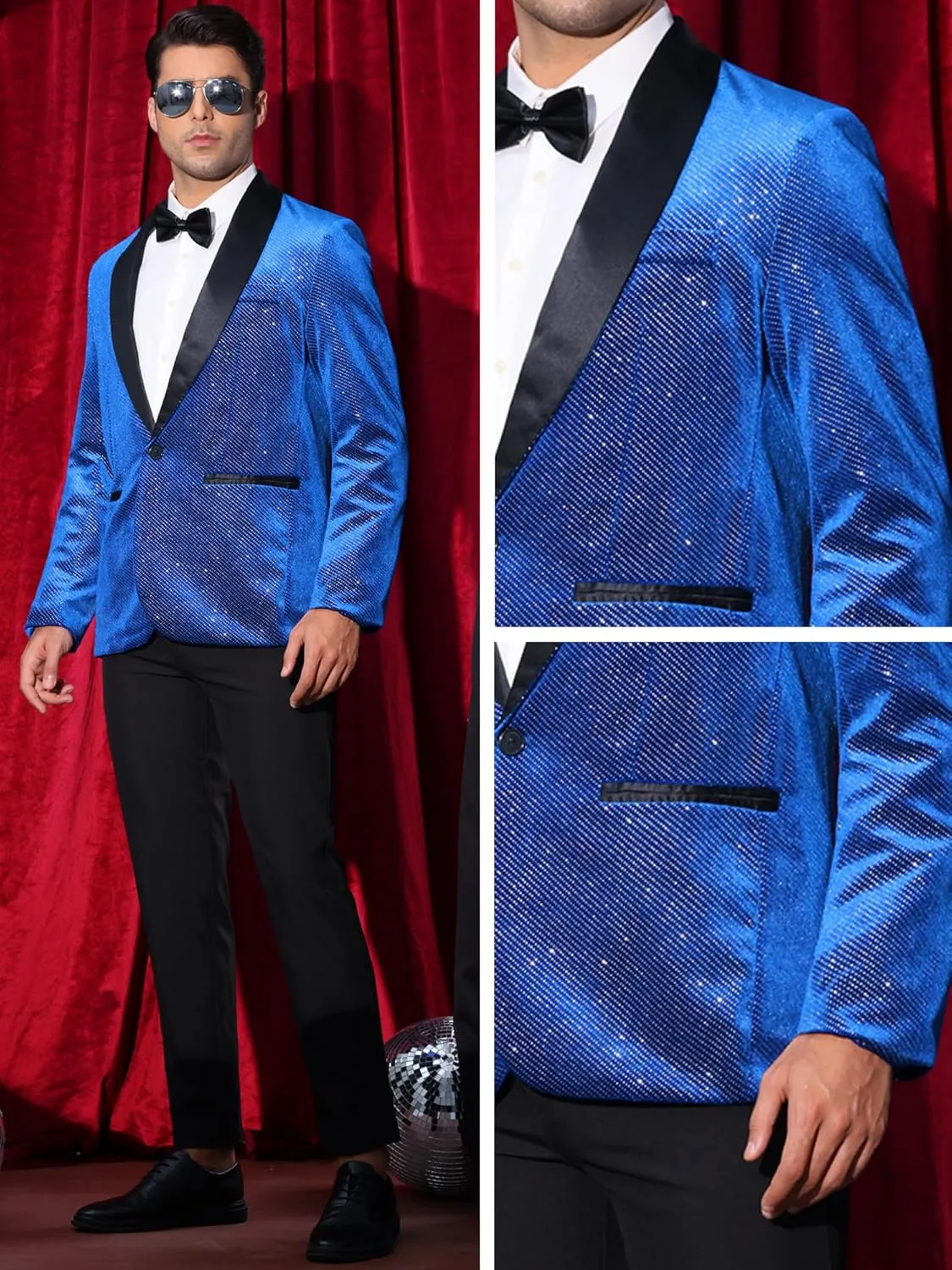Lars Amadeus Sparkly Blazers for Men's Wedding Shawl Lapel Party Metallic Glitter Suit Jackets