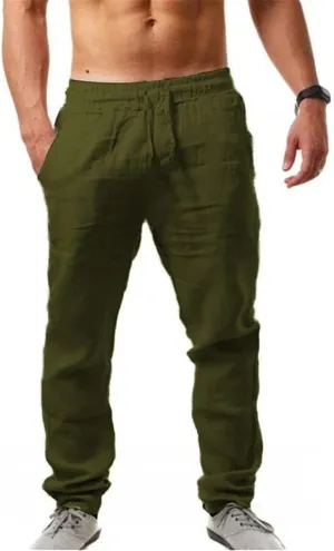Linen Pants for Men Yoga Loose Fit Casual Elastic Waist Drawstring Baggy Trousers Summer Beach Pant with Pockets