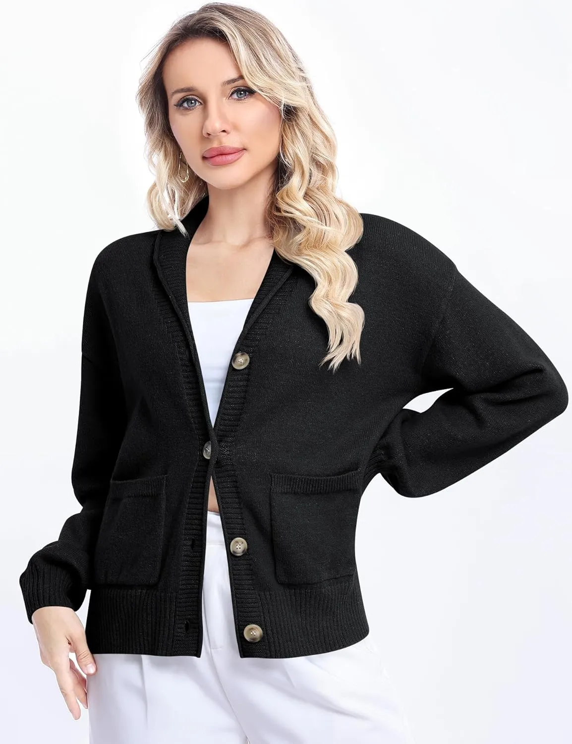 LUYAA Women's Cardigan Sweaters 2024 Oversized Open Front Button V Neck Lightweight Cardigans Outerwear