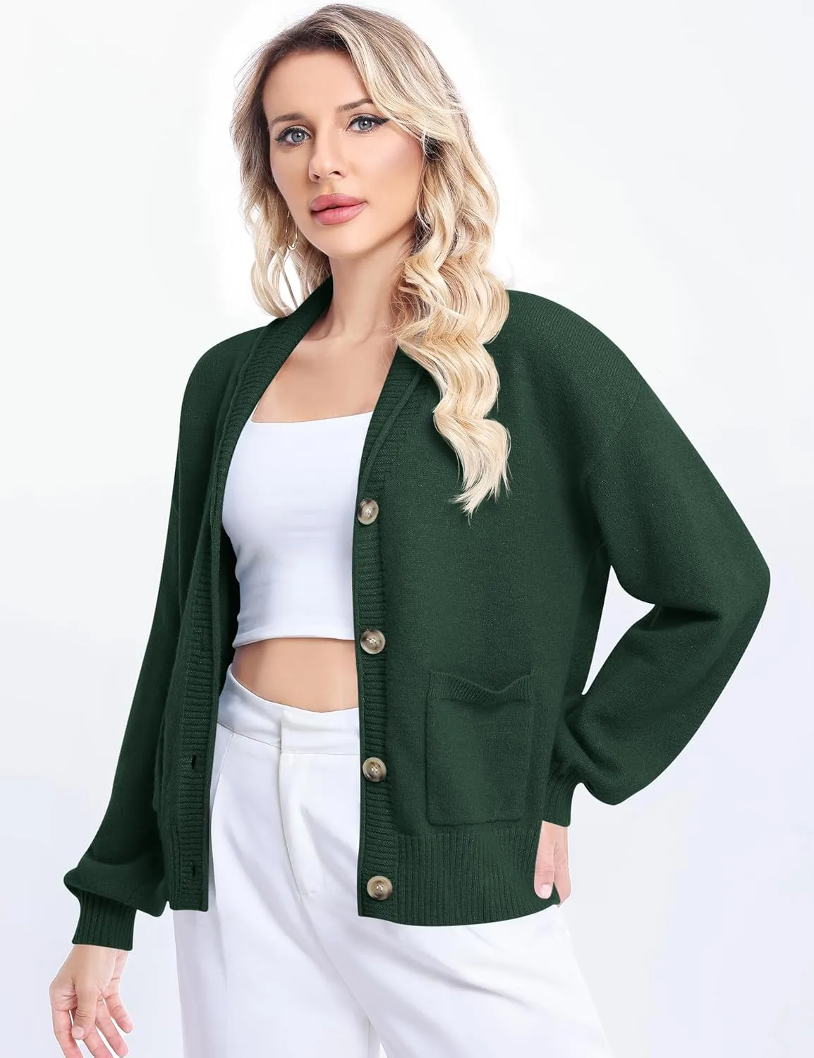 LUYAA Women's Cardigan Sweaters 2024 Oversized Open Front Button V Neck Lightweight Cardigans Outerwear