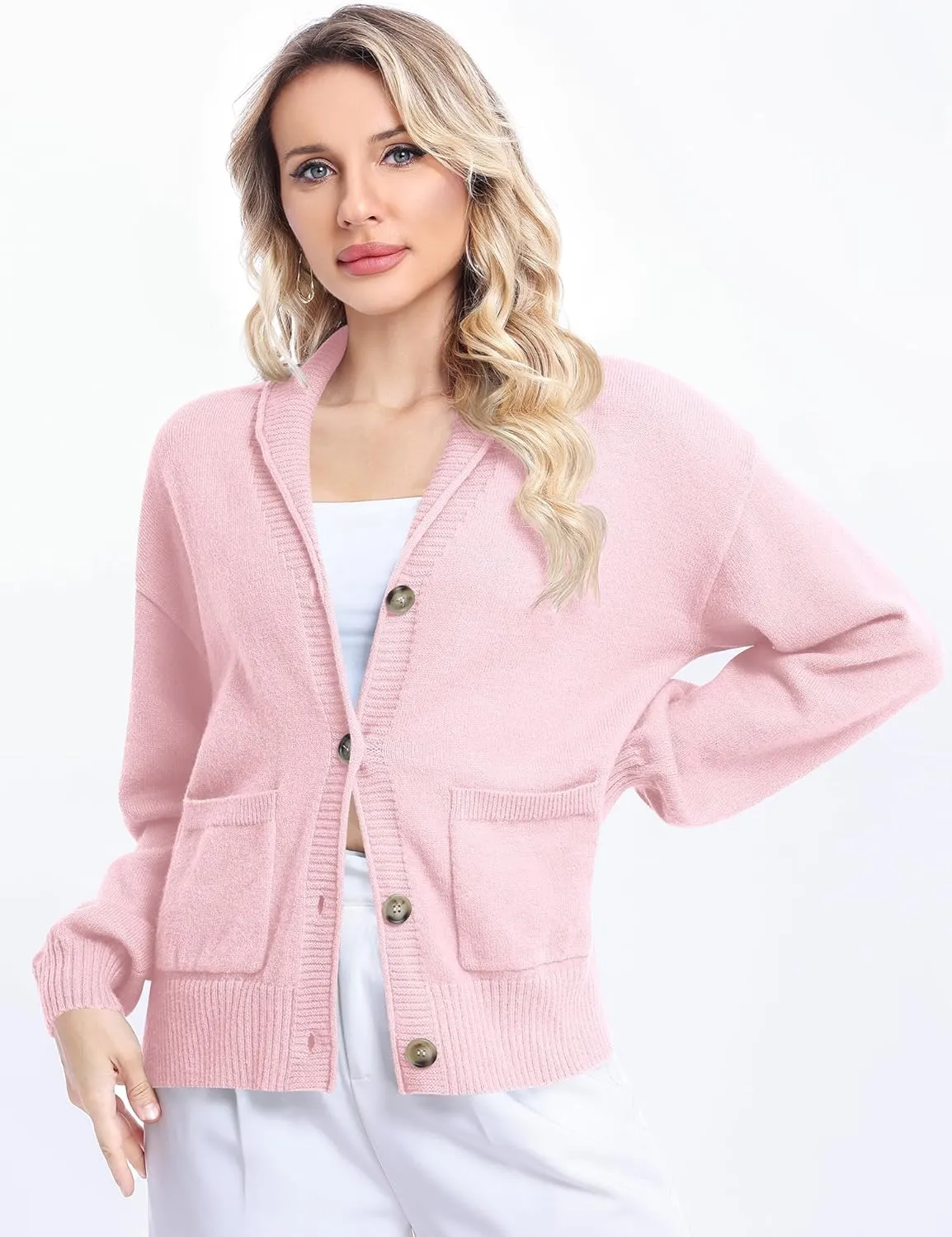 LUYAA Women's Cardigan Sweaters 2024 Oversized Open Front Button V Neck Lightweight Cardigans Outerwear
