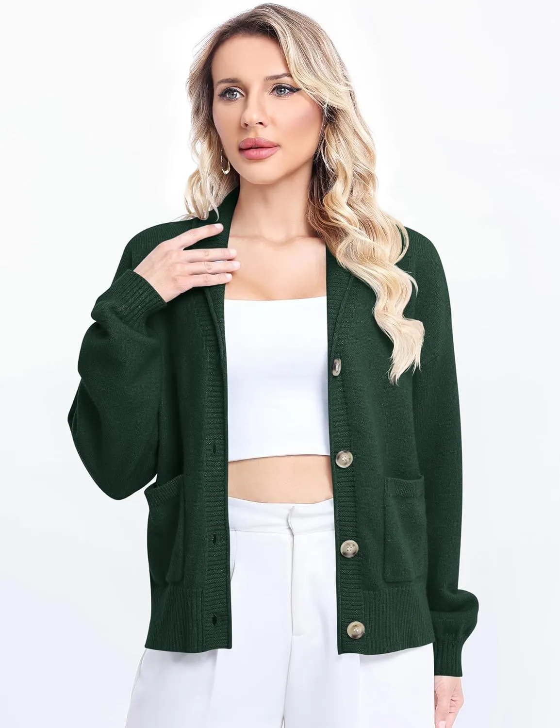 LUYAA Women's Cardigan Sweaters 2024 Oversized Open Front Button V Neck Lightweight Cardigans Outerwear
