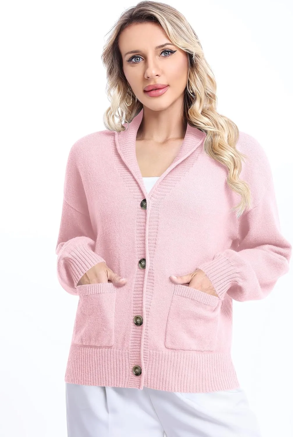 LUYAA Women's Cardigan Sweaters 2024 Oversized Open Front Button V Neck Lightweight Cardigans Outerwear
