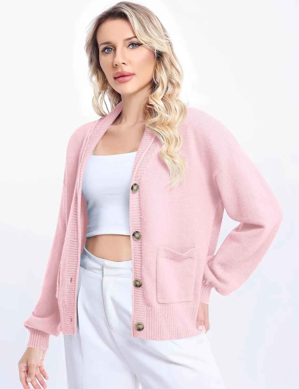 LUYAA Women's Cardigan Sweaters 2024 Oversized Open Front Button V Neck Lightweight Cardigans Outerwear