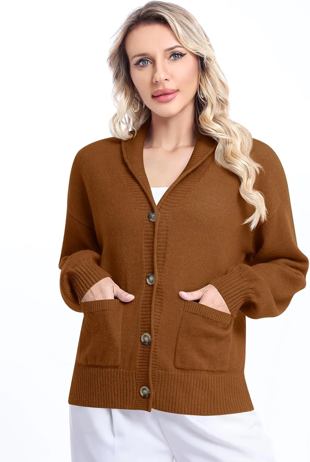LUYAA Women's Cardigan Sweaters 2024 Oversized Open Front Button V Neck Lightweight Cardigans Outerwear
