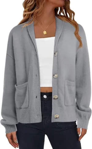 LUYAA Women's Cardigan Sweaters 2024 Oversized Open Front Button V Neck Lightweight Cardigans Outerwear