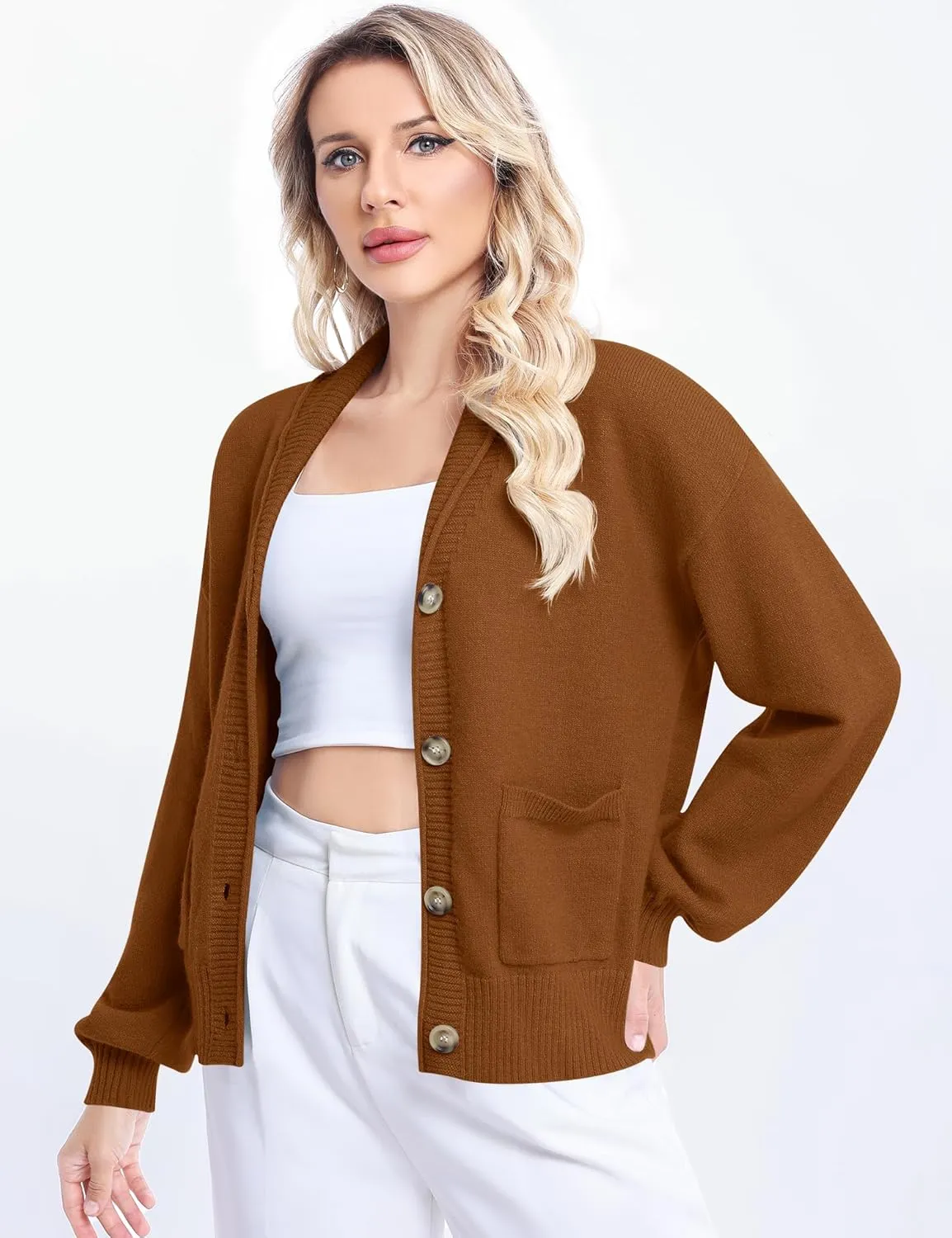 LUYAA Women's Cardigan Sweaters 2024 Oversized Open Front Button V Neck Lightweight Cardigans Outerwear
