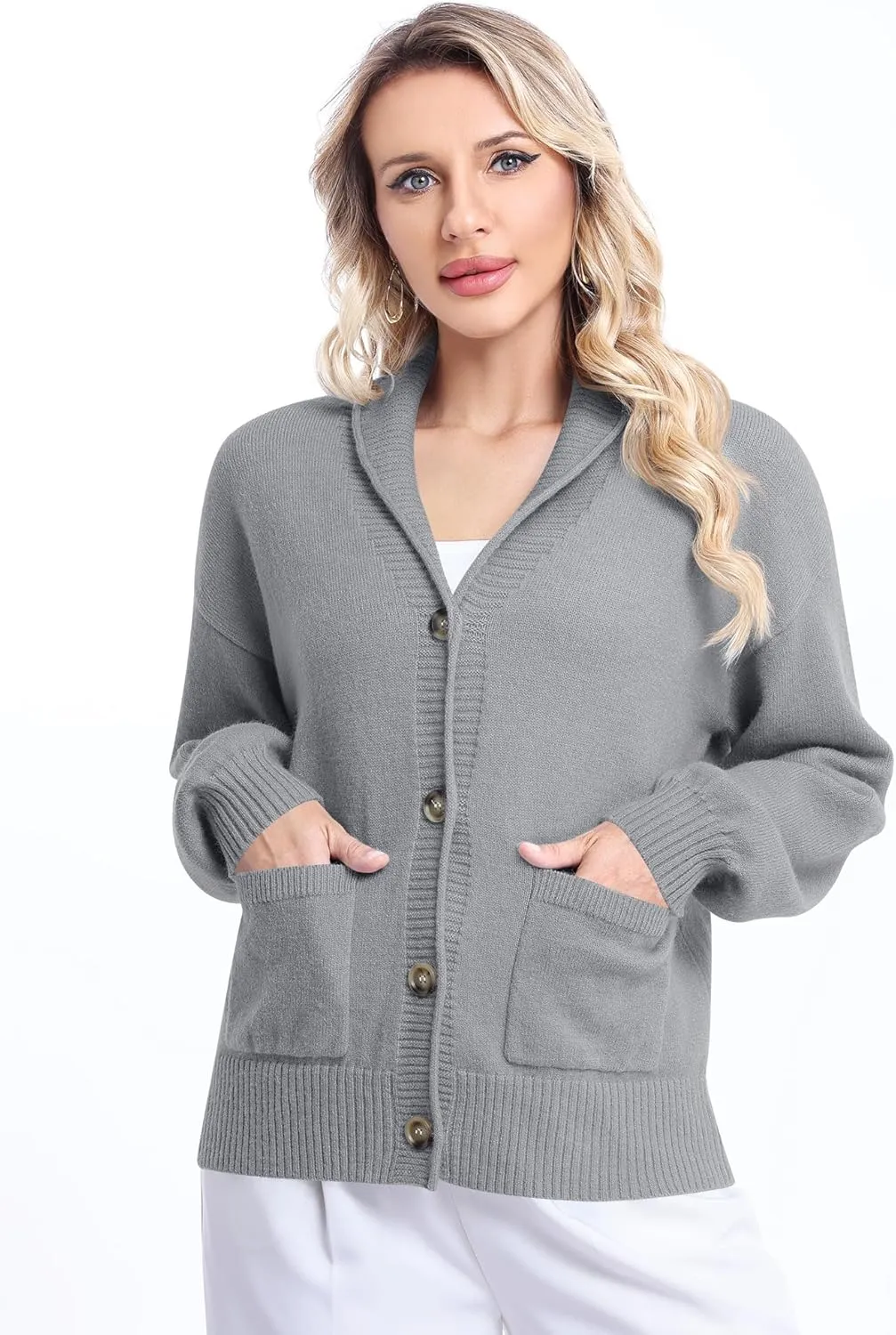 LUYAA Women's Cardigan Sweaters 2024 Oversized Open Front Button V Neck Lightweight Cardigans Outerwear