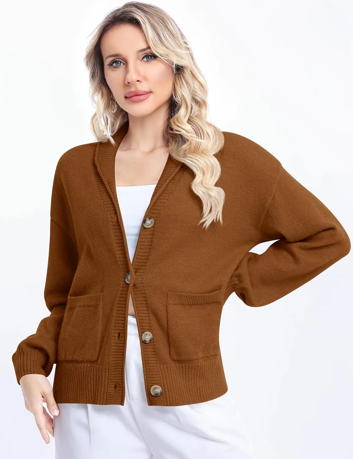 LUYAA Women's Cardigan Sweaters 2024 Oversized Open Front Button V Neck Lightweight Cardigans Outerwear