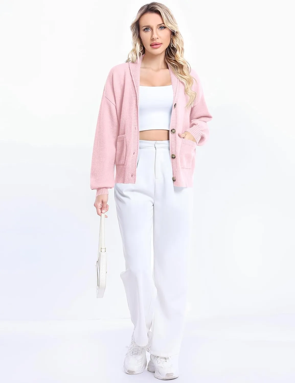 LUYAA Women's Cardigan Sweaters 2024 Oversized Open Front Button V Neck Lightweight Cardigans Outerwear