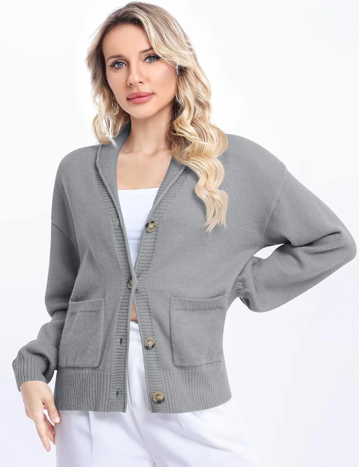 LUYAA Women's Cardigan Sweaters 2024 Oversized Open Front Button V Neck Lightweight Cardigans Outerwear