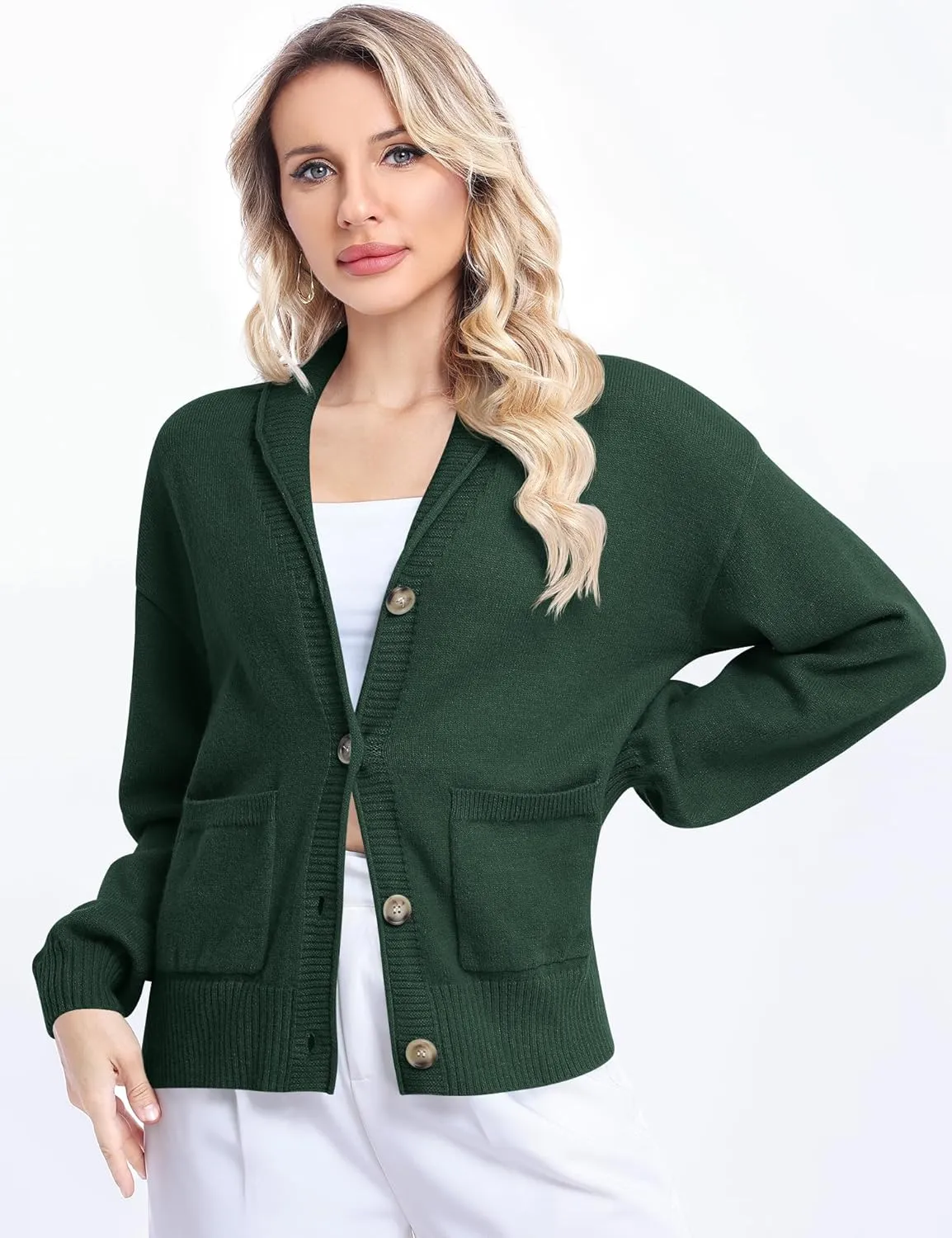 LUYAA Women's Cardigan Sweaters 2024 Oversized Open Front Button V Neck Lightweight Cardigans Outerwear