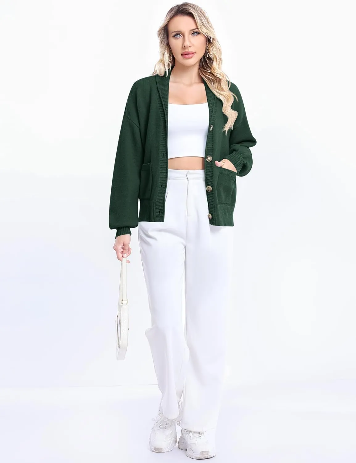 LUYAA Women's Cardigan Sweaters 2024 Oversized Open Front Button V Neck Lightweight Cardigans Outerwear